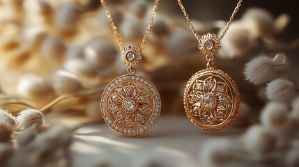 Poster - opulent 3d gold earrings intricate gemstone details paired with a matching locket and necklace set o