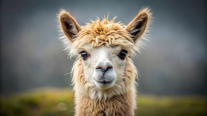 Close-up portrait of an alpaca, in a natural 