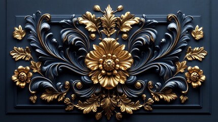 Poster - ornate 3d golden filigree swirling floral and leaf motifs in an opulent baroque design set against a