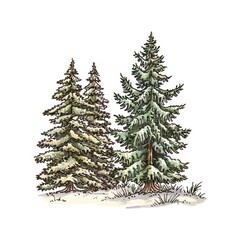 Canvas Print - Detailed winter evergreen tree illustration