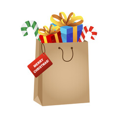 Christmas gift bag. Vector illustration.