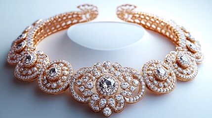 Poster - Radiant 3D gold jewelry set a diamondstudded necklace and earrings arranged on a white background for a refined and opulent appearance