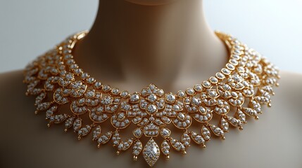 Poster - radiant 3d gold jewelry set a diamondstudded necklace and matching earrings displayed against a clea