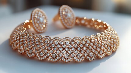 Poster - radiant 3d gold jewelry set a diamondstudded necklace and earrings arranged on a white background fo