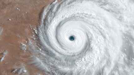 Poster - Hurricane forming over land, aerial view, dramatic weather pattern.
