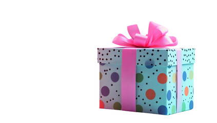 
Colorful polka-dot gift box with ribbon, isolated on a white background