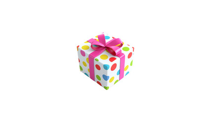 
Colorful polka-dot gift box with ribbon, isolated on a white background