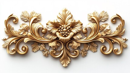 Poster - Regal golden Baroque ornament swirling floral and leaf patterns richly detailed in a vintage style with opulent decorative scrolls and filigree set on an elegant white background