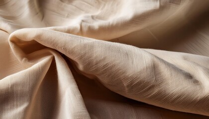 Poster - Close-Up of Soft Beige Linen Fabric with Intricate Weave and Natural Folds – Ideal for Minimalist Interior Design Sustainable Fashion Elegant Home Textiles Showcasing Organic Eco Friendly Materials