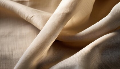 Poster - Close-Up of Soft Beige Linen Fabric with Intricate Weave and Natural Folds – Ideal for Minimalist Interior Design Sustainable Fashion Elegant Home Textiles Showcasing Organic Eco Friendly Materials
