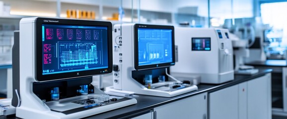 Poster - Two medical devices with screens displaying data in a laboratory setting.