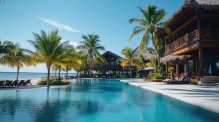 Tropical Resort with Pool and Palm Trees