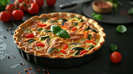 Poster - Homemade quiche with vegetables and cheese vegetarian food