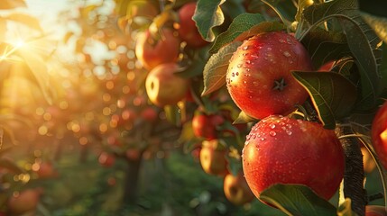 Aufkleber - ripe royal gala red apples on tree in orchard in morning during sunrise with dew at new zealand orchard before picking season