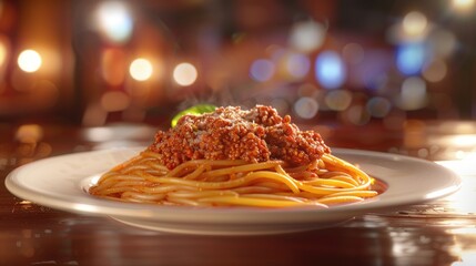 Poster - Spaghetti bolognese a popular classic pasta dish Using minced meat sauce with a mixture of sauce and fresh sour tomato paste