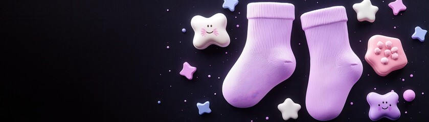 Sticker - Pink Socks and Stars on a Black Background.