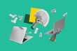 © deagreez - Composite trend artwork 3D sketch image photo collage of business work bodyless hand hold laptop rich money banknote dollar success