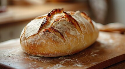 Poster - Close up of a loaf of freshly baked homemade bread on the table Whole grain white bread Healthy food bread on sourdough Close up