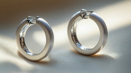 Fototapete - Sleek platinum hoops a brushed finish placed on a neutral minimalistic surface giving them a modern and understated appeal