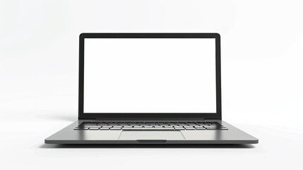 Aufkleber - Front view of Open laptop computer Modern thin edge slim design Blank white screen display for mockup and gray metal aluminum material body isolated on white background with clipping path