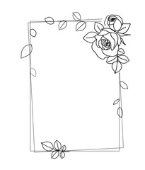 Aufkleber - Rectangle frame of garden rose with stem and leaves. Hand drawn sketch. Vector illustration.
