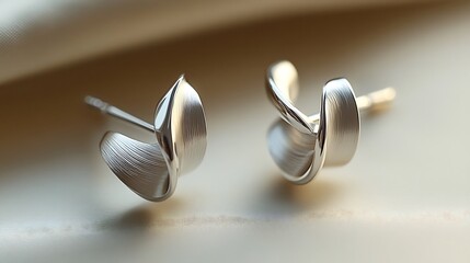 Poster - Sleek silver drop earrings minimalist lines placed on a neutral background focusing on their modern and elegant simplicity