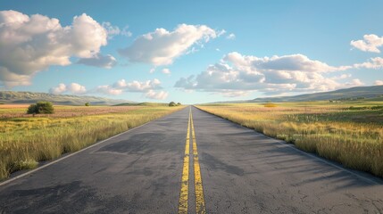 Poster - A wide open road stretches across the horizon under a clear spring sky inviting adventures and new beginnings