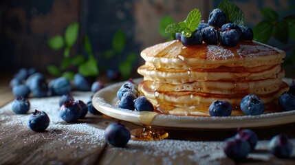 Aufkleber - Pancakes with blue berries ricotta and honey