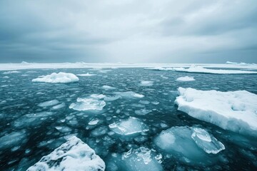 Poster - Arctic cold ocean filled with ice outdoors glacier horizon.