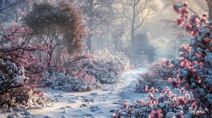 Poster - a snowy day and beautiful blooms