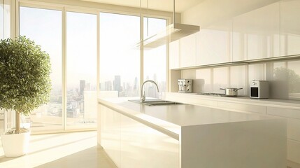 Wall Mural - Modern Bright Kitchen with City View