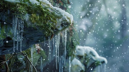 Poster - Icicles With Moss and Rocks In Snow