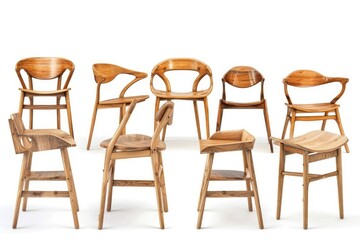 set of wooden chairs. Isolated on white with clipping path