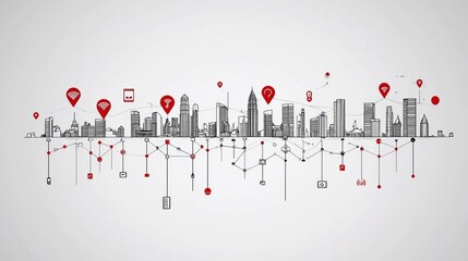 Fototapete - Concept of IOT and Smart Cities Illustrated by Wireless Networking and Wifi Icons