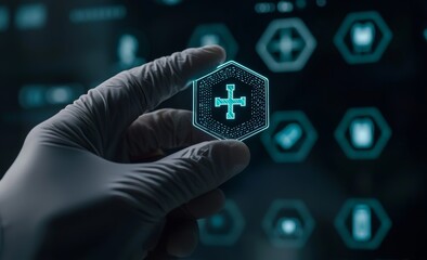 Poster - Technology integrated with IT, IoT, AI, big data, and automation related to health care web design. Modern health care engineering, modernization, and hospital technology.