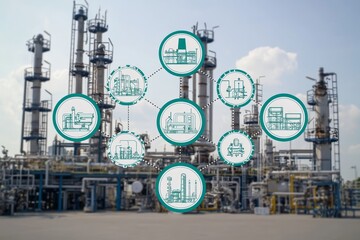 Aufkleber - Mixture of physical, digital, and social media in a smart factory. Internet of Things. Information Communication Network.