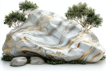 Poster - Isolated on a white background is a cliff stone located part of a mountain rock.