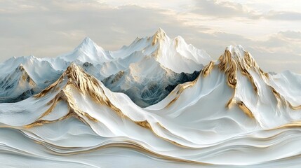 Poster - Sunrise on a snow-covered mountain in the early morning, with a bright blue sky and plenty of copy space