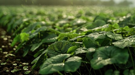 Poster - Field of Cucumber green leaves vegetable plantation farm land