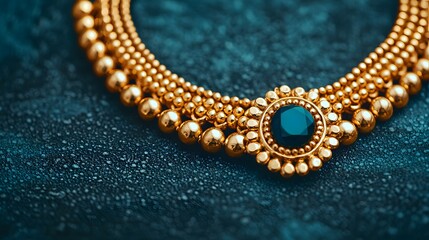 Wall Mural - Exquisite Golden Necklace Adorned With A Stunning Gemstone Centered Perfectly In Its Design