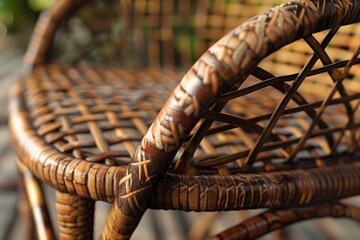 wood chair with rattan texture of wicker furniture