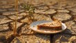 © Gular - hunger due to famine and drought the last piece of dry bread left on the plate the problem of dry land and undergrown crop famine