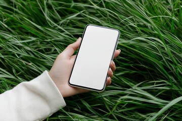 Sticker - In the background, a female sits on the grass and uses her smartphone in the park.