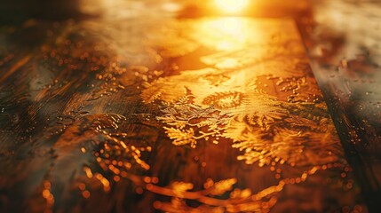 Poster - defocussed reflection of the sun shines on the creative decoration of the woodcuts