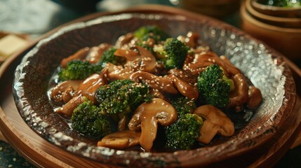 Poster - Stir fried king king king mushroom and broccoli with butter and soy sauce