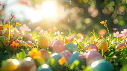 Poster - Easter corn candies under sunshine in morning time