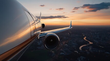 Luxurious Aerial View of City at Sunset