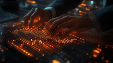 Poster - Hands Typing on Digital Interface with Vibrant Effects