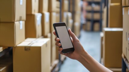 Mobile technology in action, managing logistics and inventory within a modern warehouse