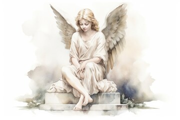 Canvas Print - Angel statue adult representation.